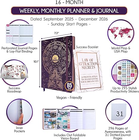 2025-2026 Planner Weekly and Monthly | 16-Month Life Planner to Increase Focus & Productivity